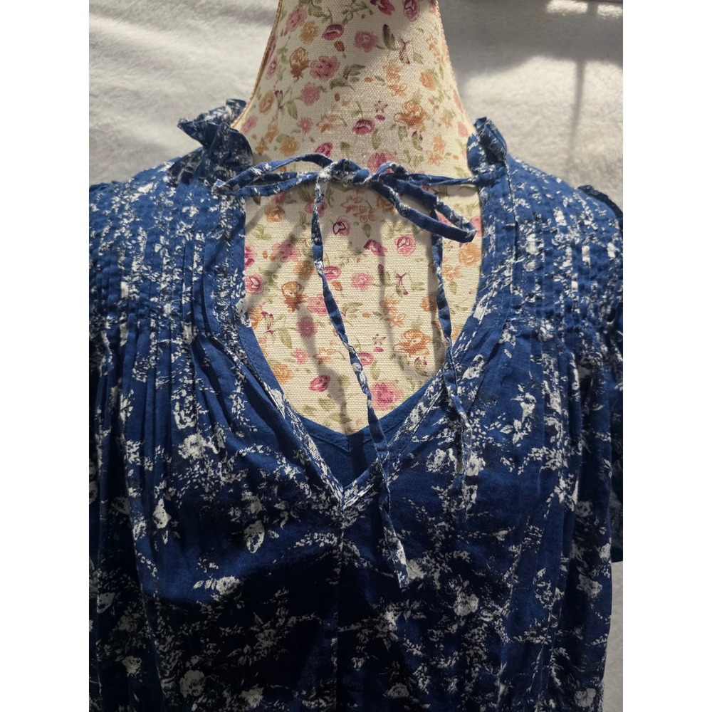Free People Marigold Blue Floral Lace Trim Mini Boho Tunic Romantic Fairycore XS - Picture 4 of 10
